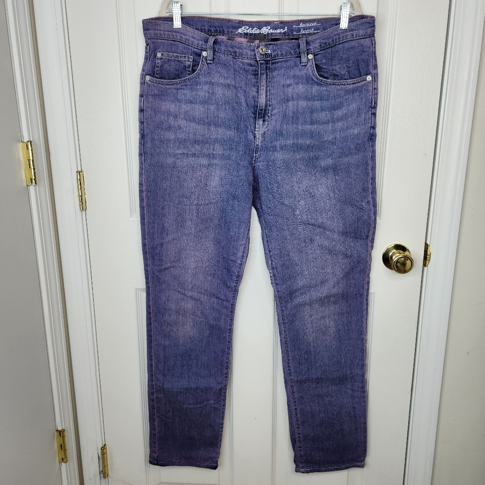 Eddie Bauer Boyfriend Relaxed Jeans Flannel Lined Purple Specially Dyed Size 14